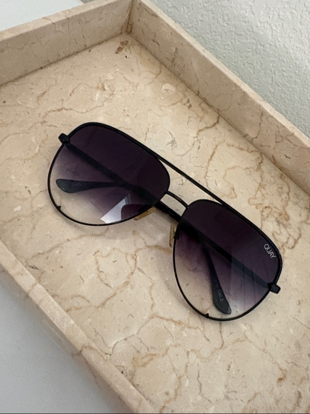 Quay x Desi Perkins High Key Sunglasses in Black with Gradient Purple Lenses